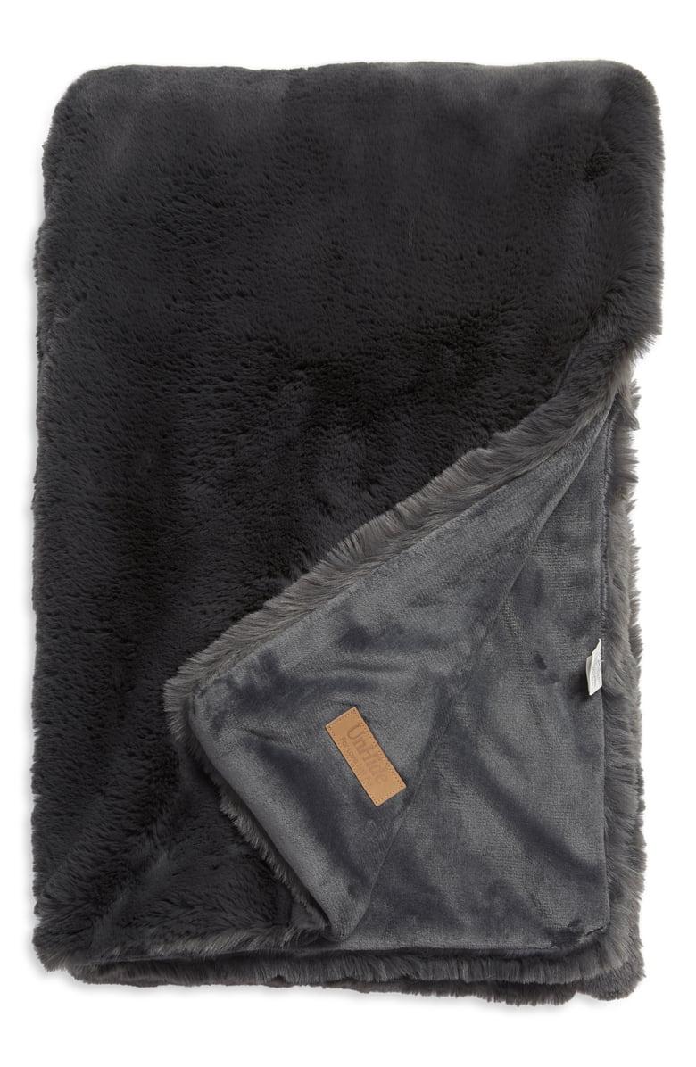 unhide dark gray faux fur blanket