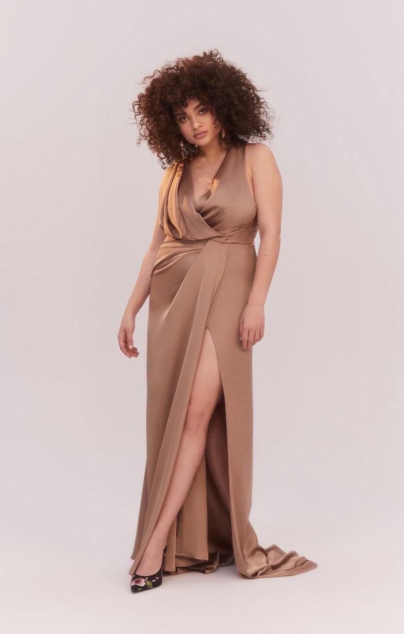 Formal neutral maxi dress for fall wedding guest 