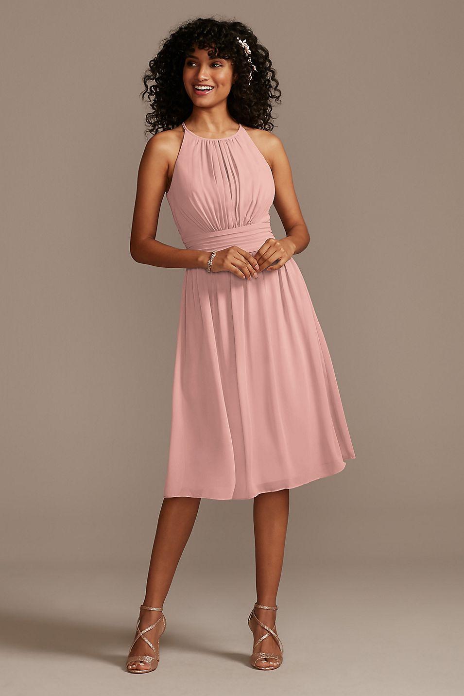 Dusty pink hotsell short bridesmaid dresses