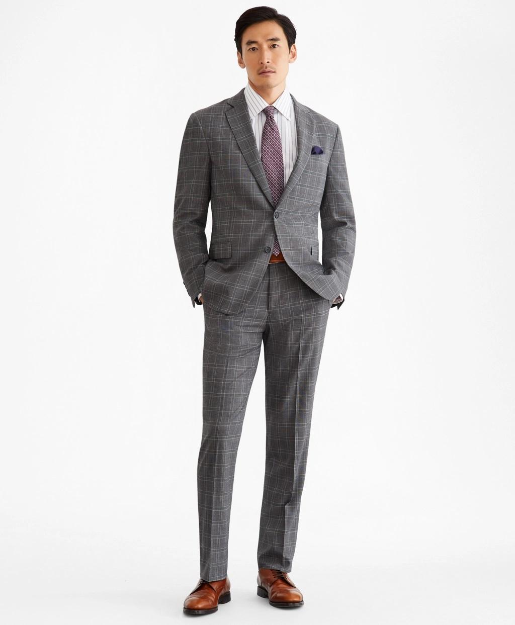 Breathable classic gray plaid summer wedding suit