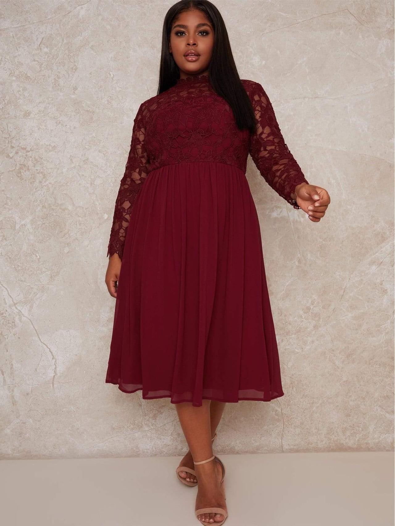 Long sleeve lace store wedding guest dress