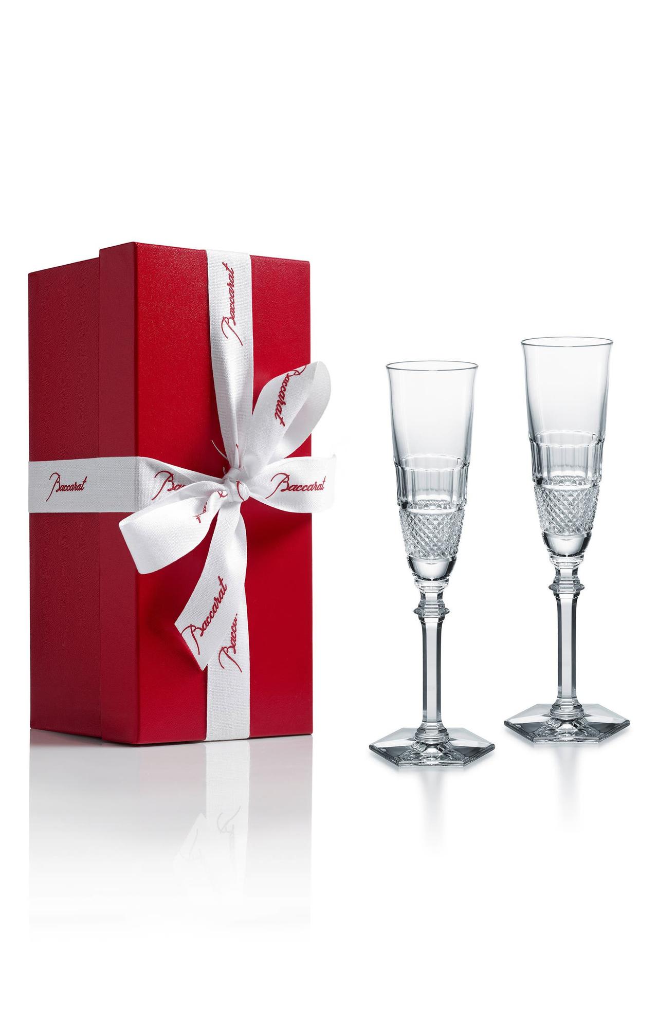 Set of two luxury crystal wedding champagne flutes