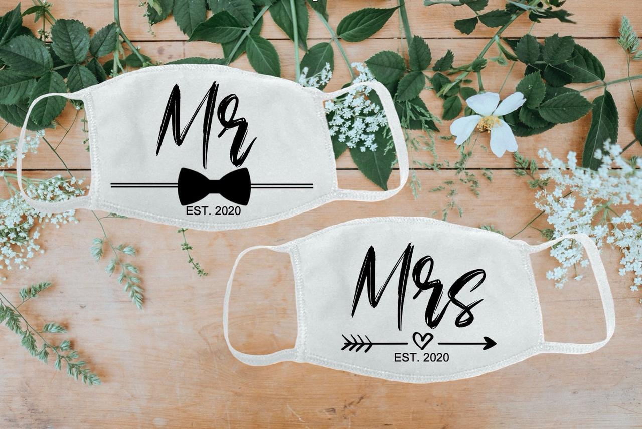 Wedding face Mask - JUST MARRIED MASKS Embraided mask