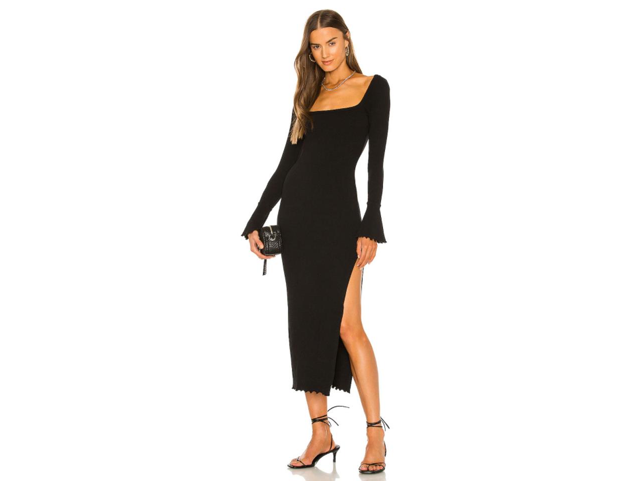 Black midi long-sleeve dress