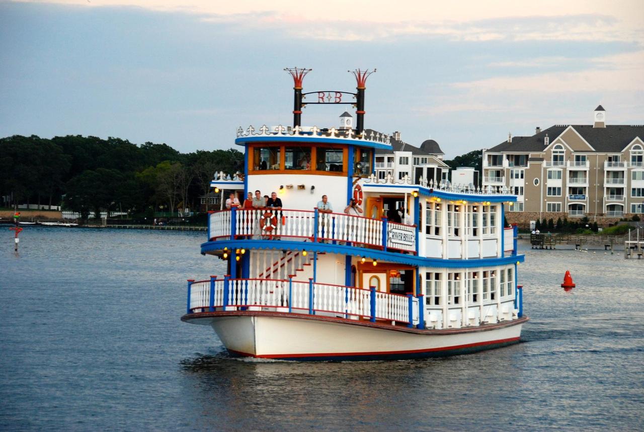 red white and blue riverboat