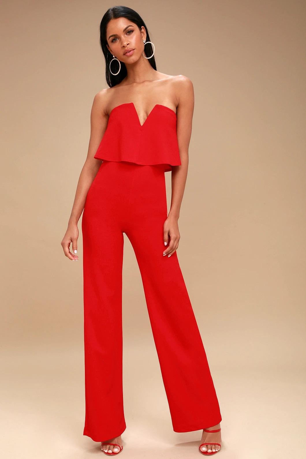 Red Dressy Jumpsuit Outfit: Holiday Attire Inspo