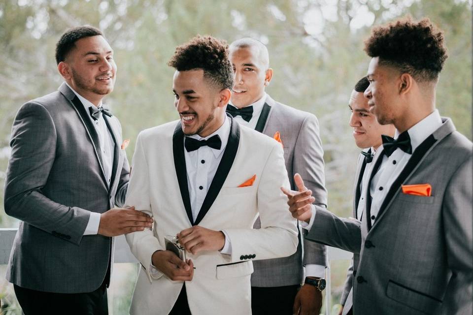 groom and groomsmen wearing wedding bow ties