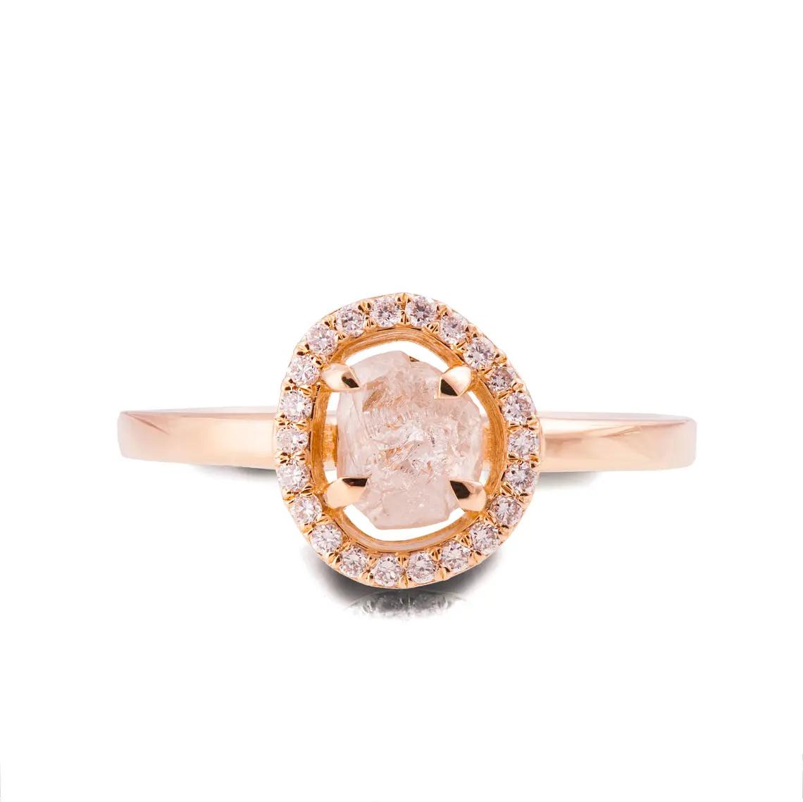 Three Stones Leaves Engagement Ring Rose Gold and Diamonds - Doron