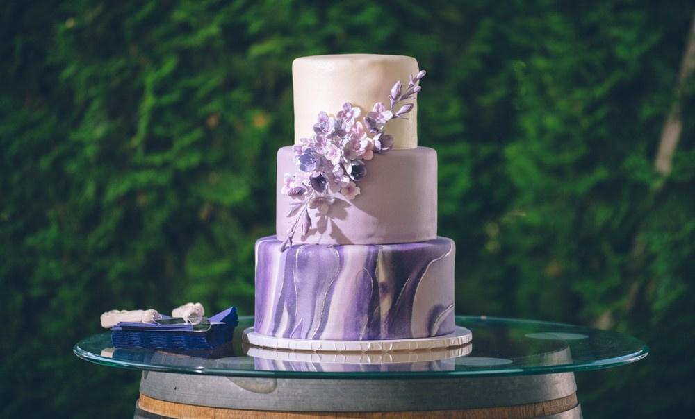 Simple White And Purple Wedding Cake - CakeCentral.com