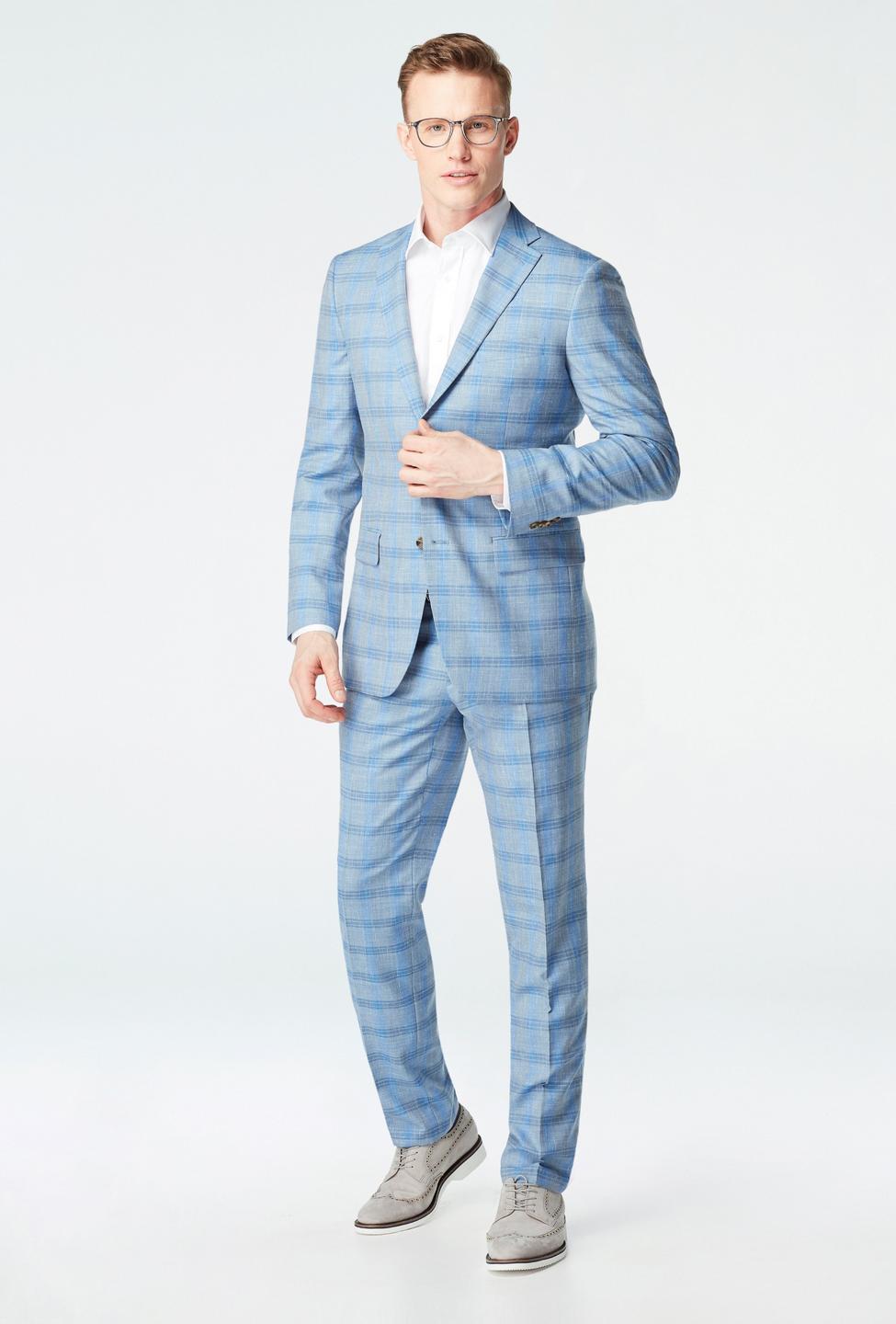 Sky Blue Pinstripe Three Piece Suit, Wedding Suits