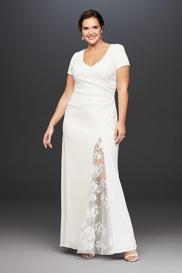 Cuffed Off-the-Shoulder Lace Sheath Gown