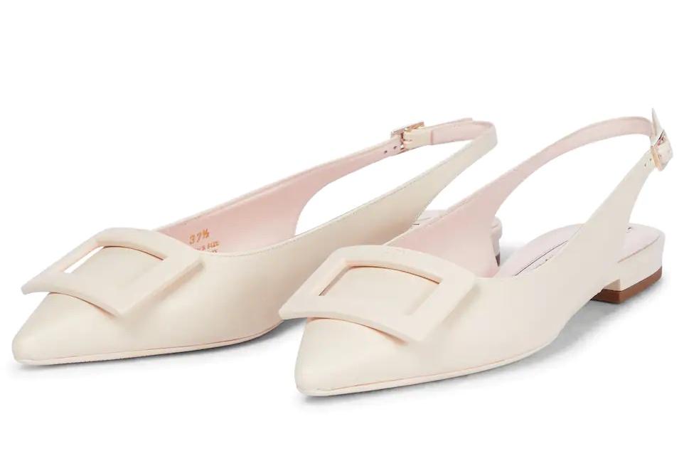 Ivory leather slingbacks with buckle on front