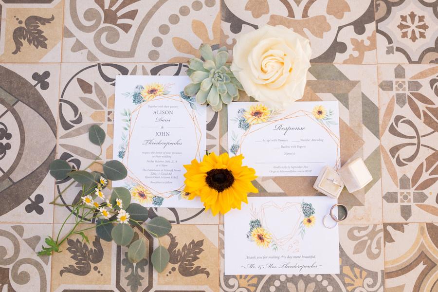 sunflower themed wedding invitations with watercolor flower design