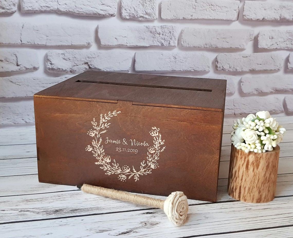 Stylish Modern Wedding Wooden Box For Giftsmoneypresentswish Card