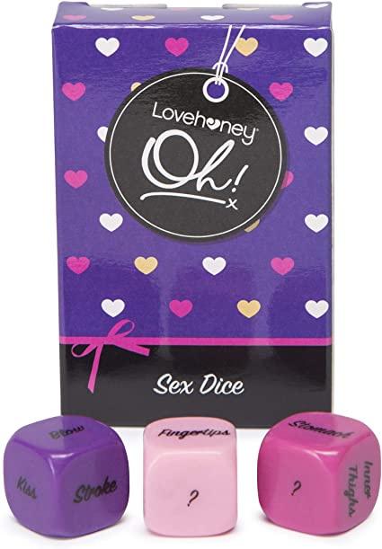 sex dice in purple and pink