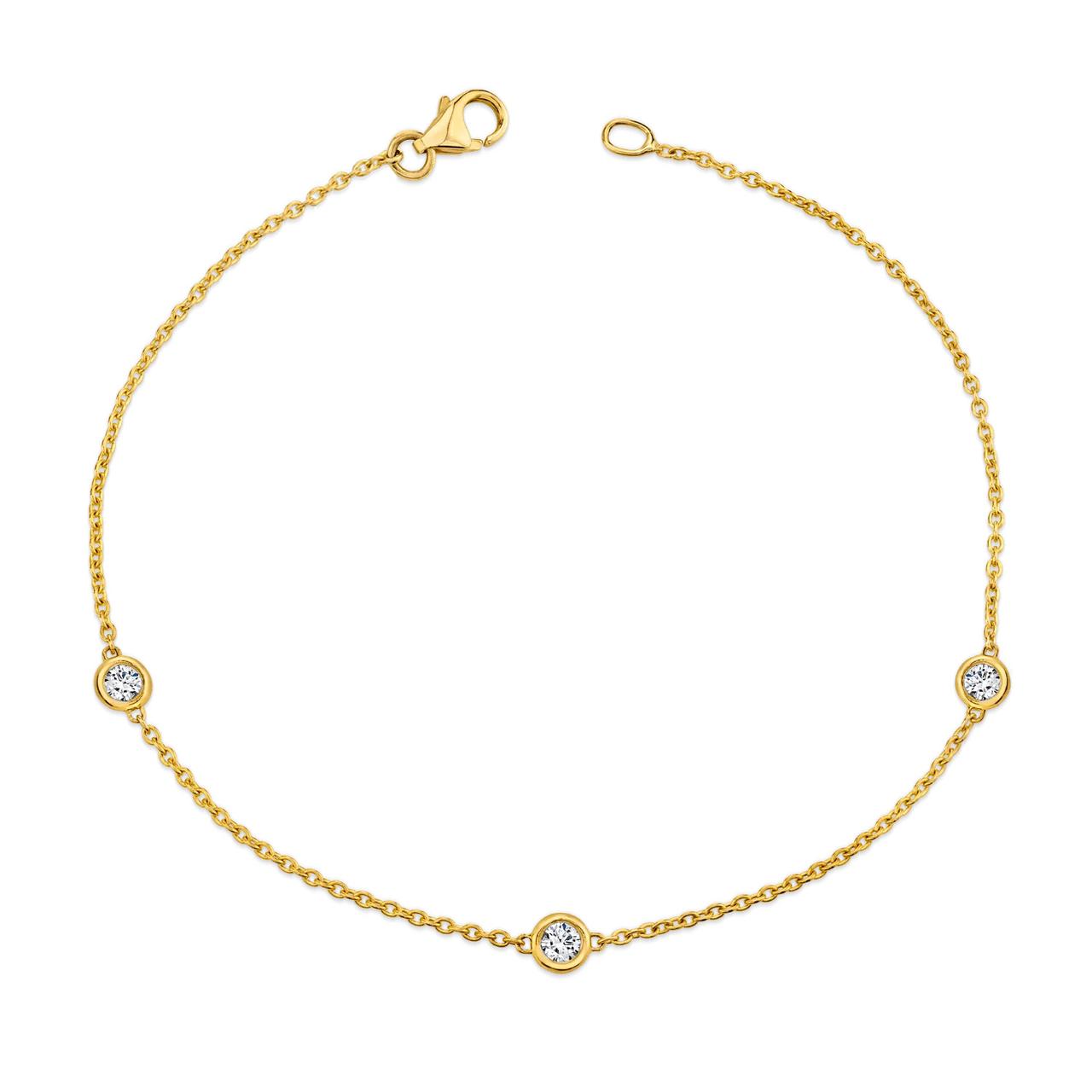 gifts for fiance gold chain bracelet with three diamond charms