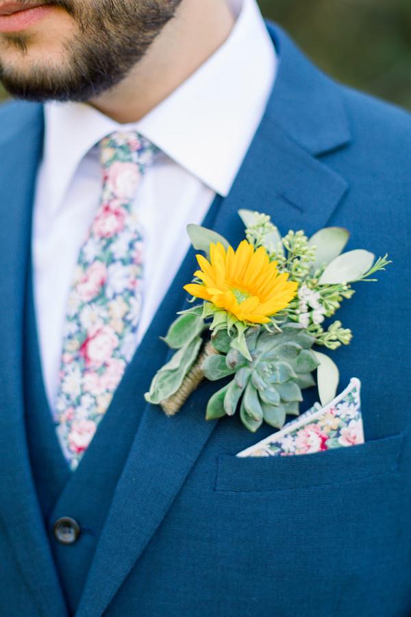 sunflower boutonniere with succulent