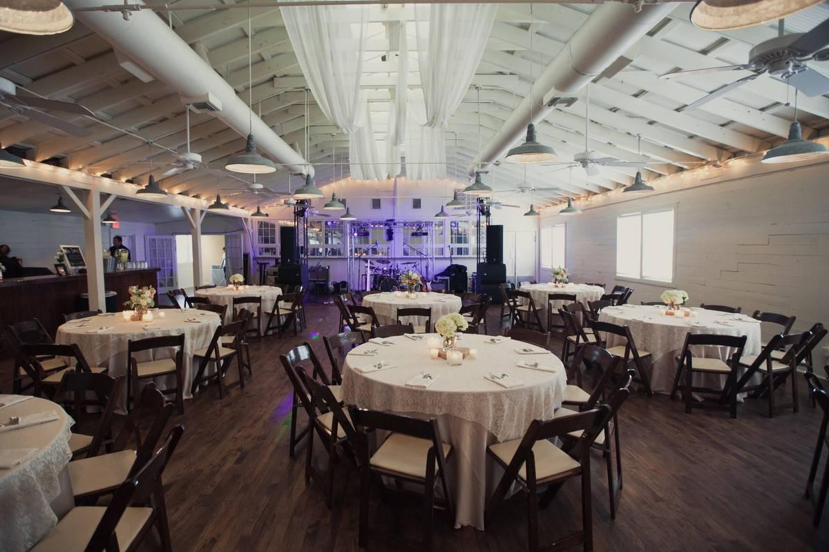 industrial wedding reception with exposed pipework