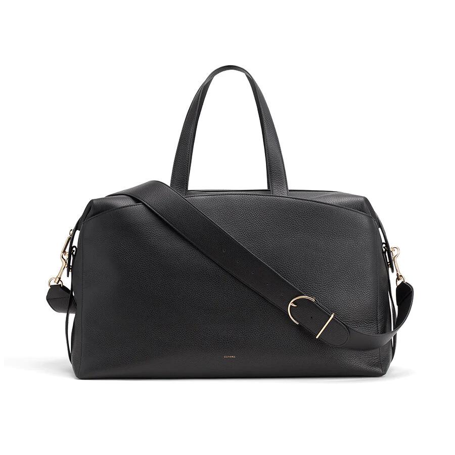 black leather weekender bag