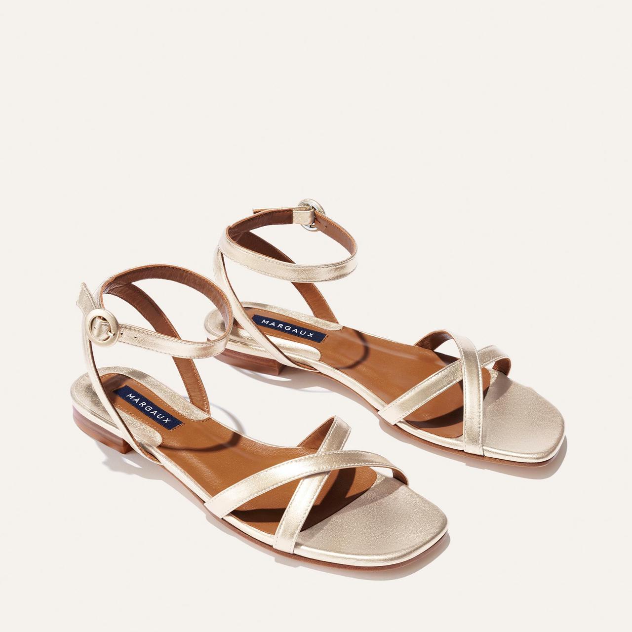 Flat gold sandals with ankle online strap