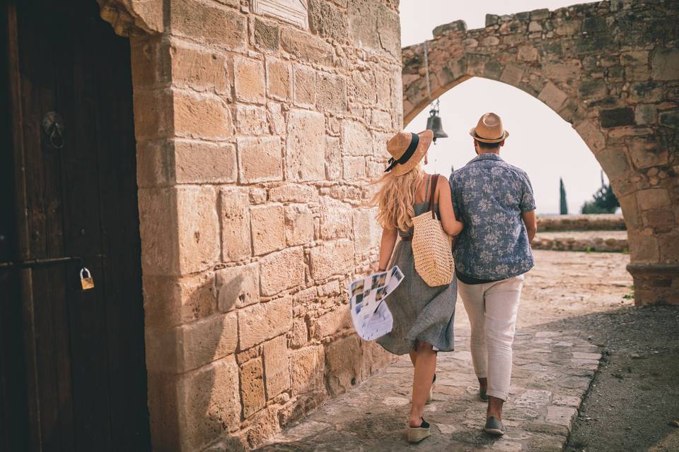 couple walking in europe