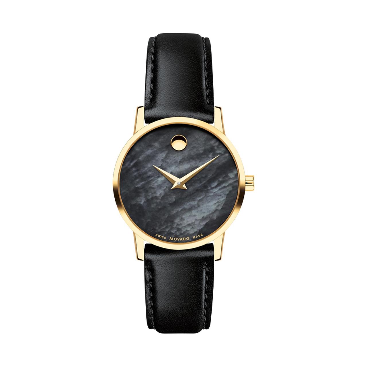 movado black and gold watch for 12th year wedding anniversary gift