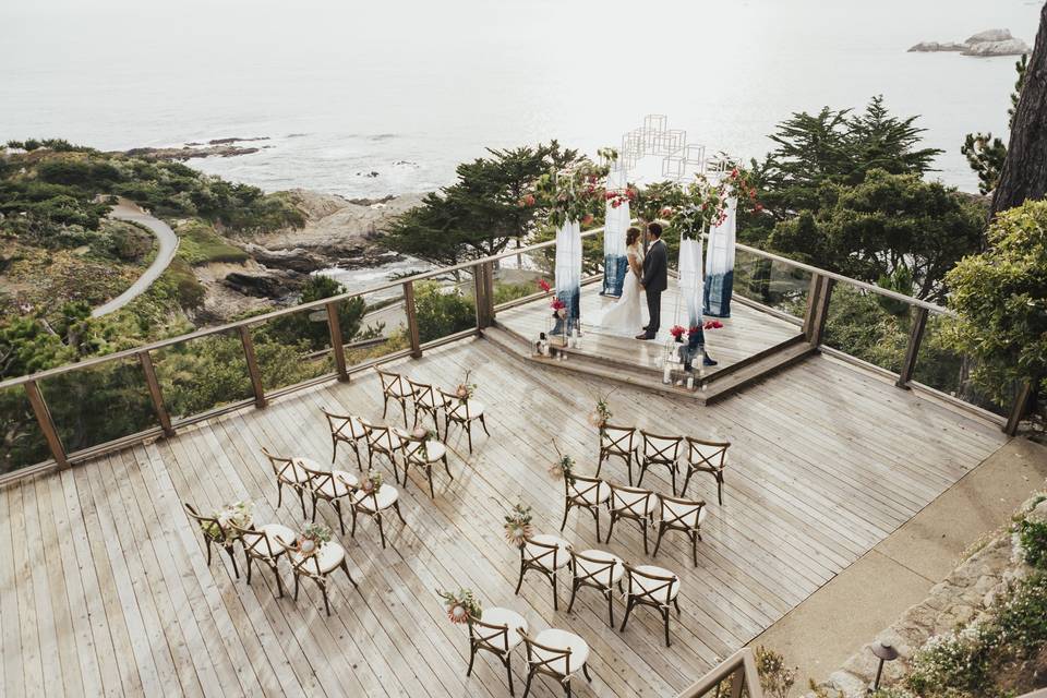 aerial view of oceanfront ceremony space hyatt carmel highlands with big sur coastline in the background