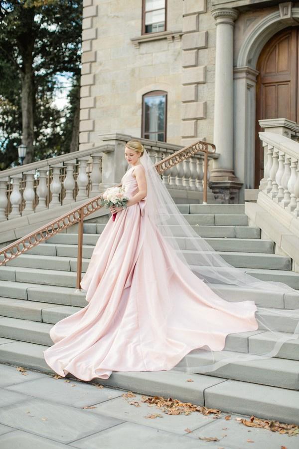 Peach Gala long train petal applique color wedding dress – AiSO BRiDAL