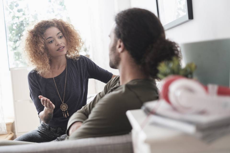 woman talking to man