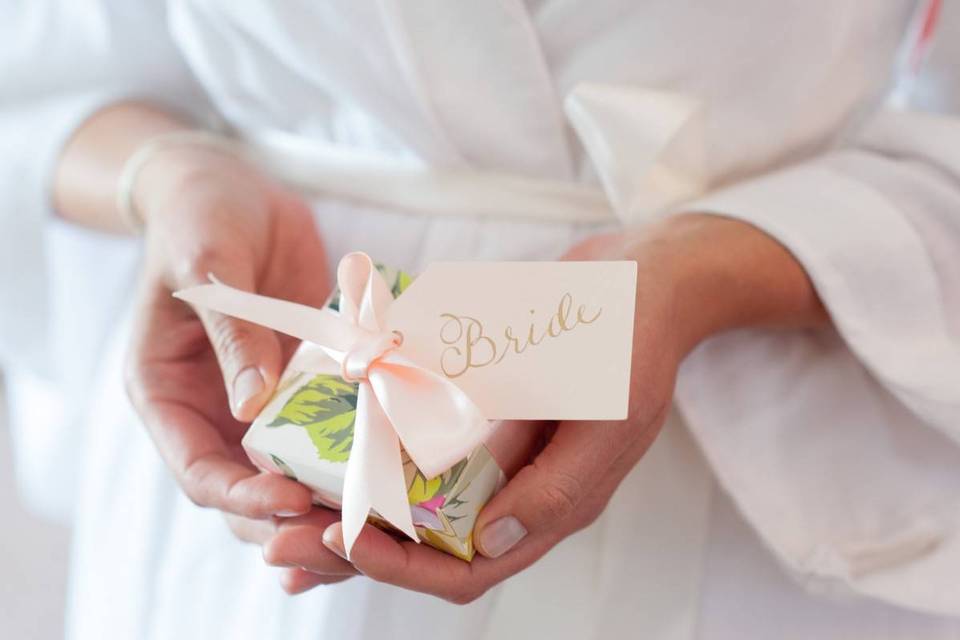 bride holding a gift