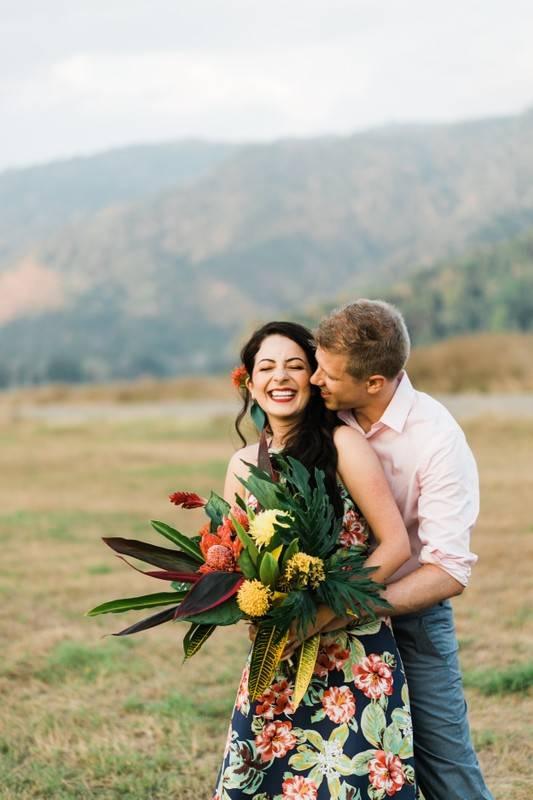 tropical print wedding dress