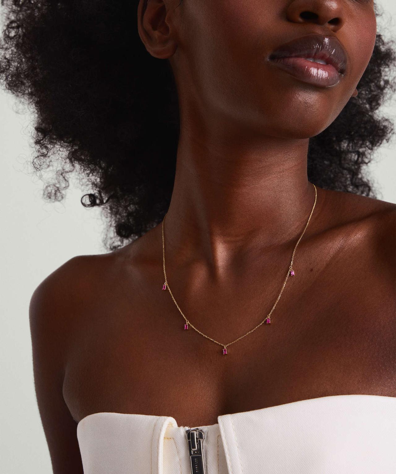 delicate baguette ruby necklace