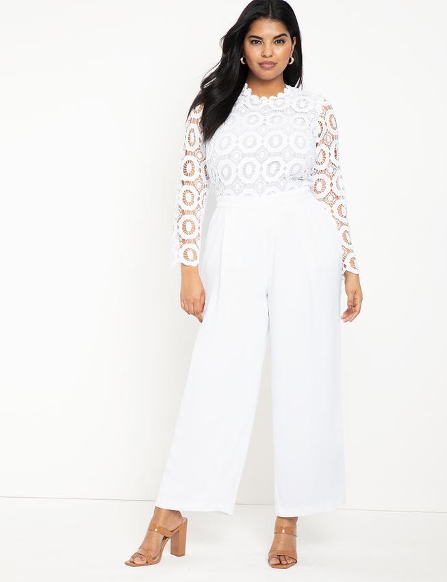 Wide leg jumpsuit with lace sleeves