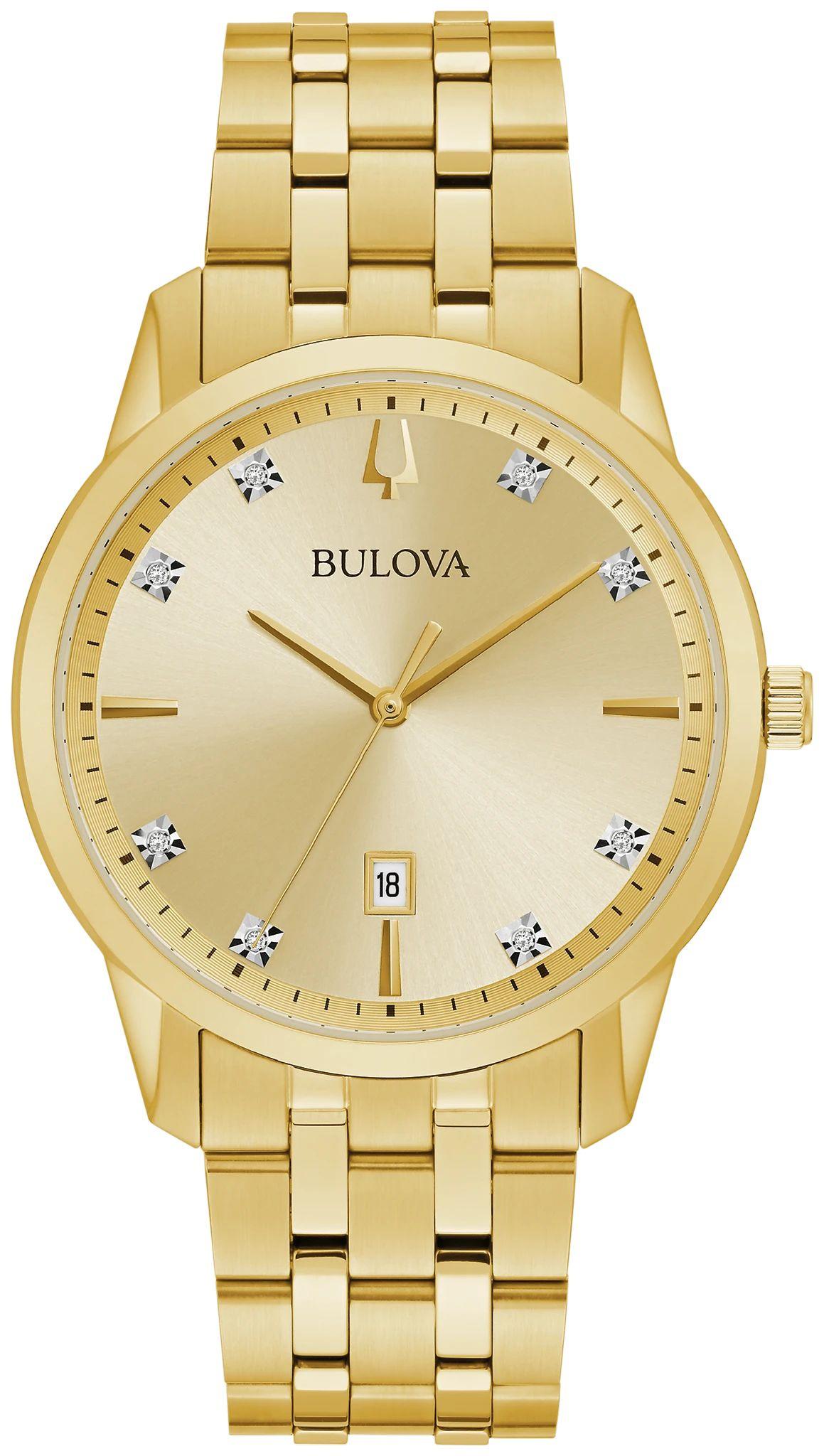 Gold-tone stainless steel wristwatch with diamonds