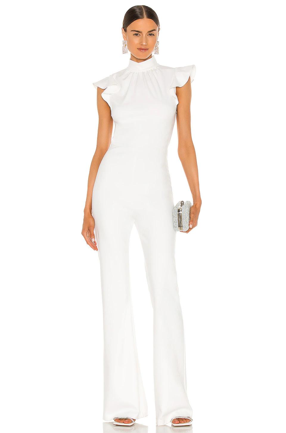 White Satin Jumpsuit - Flutter Sleeve Jumpsuit - Bridal Jumpsuit