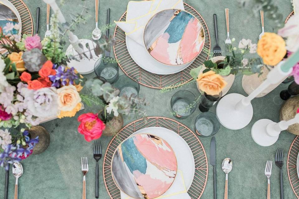 colorful wedding tablescape