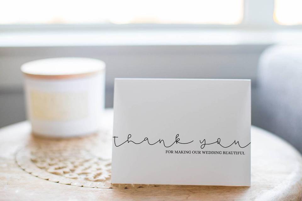 Thank-you card for wedding vendor