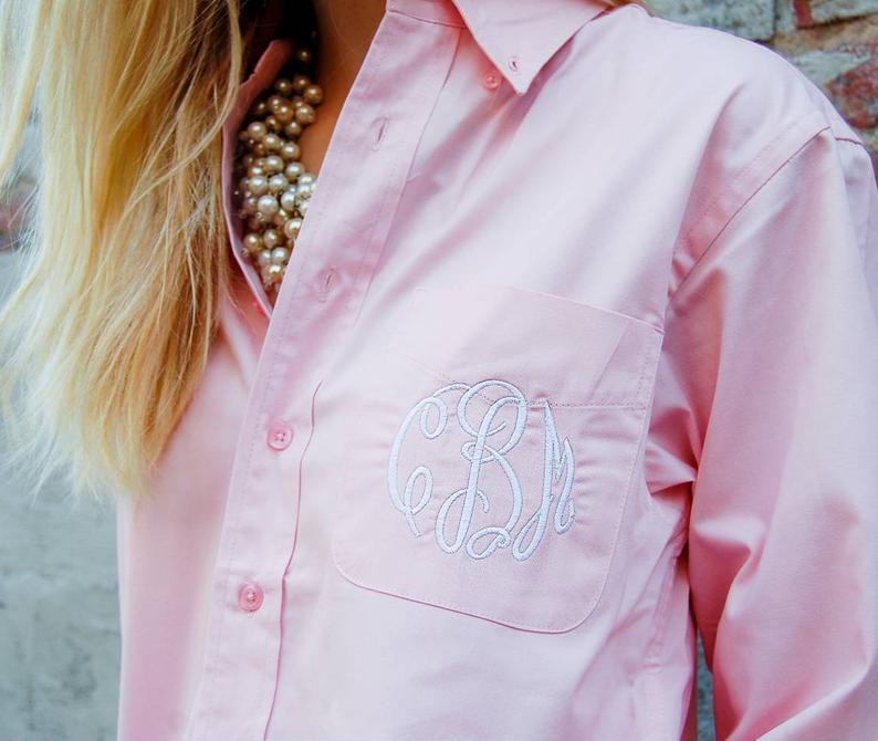 Monogrammed Denim Button up Shirt Bridal Getting Ready Top -  Israel