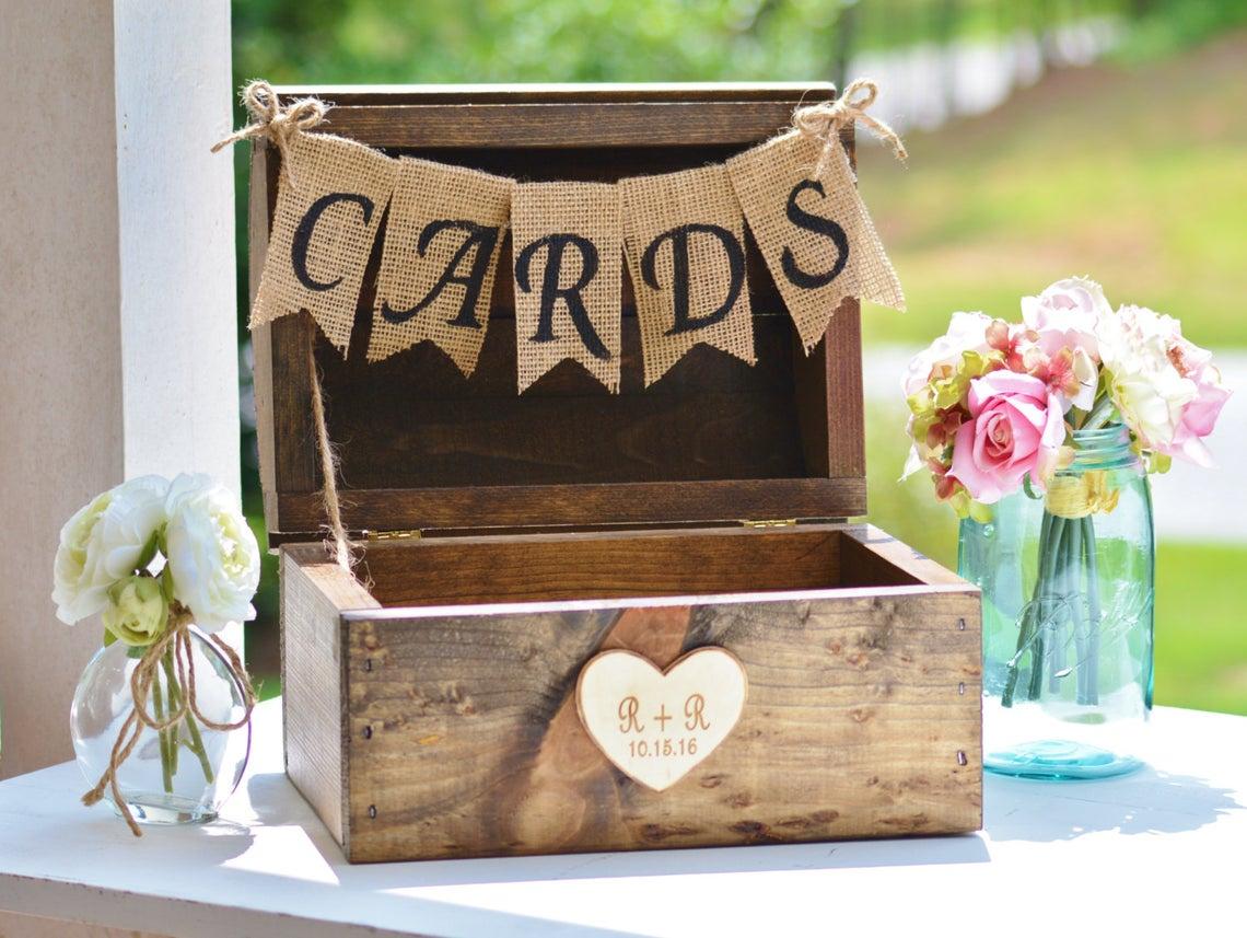 Rustic Wooden Wedding Card Box With Slot - Perfect For Reception