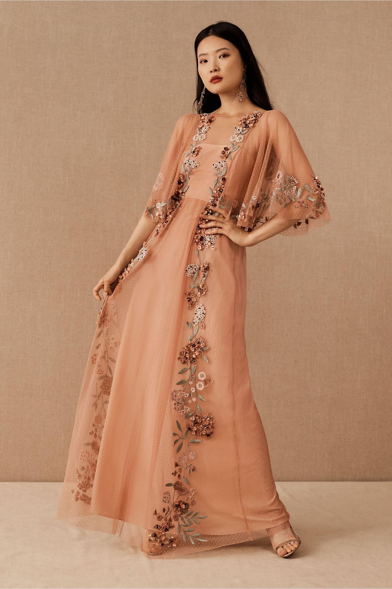 Boho formal full-length fall wedding guest dress