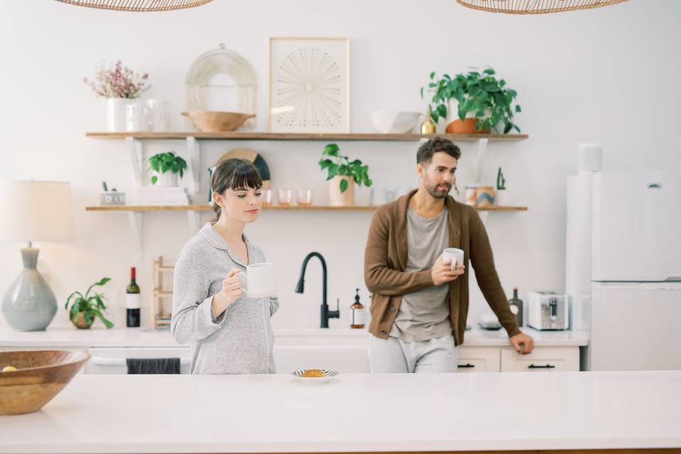 sad couple drinking coffee