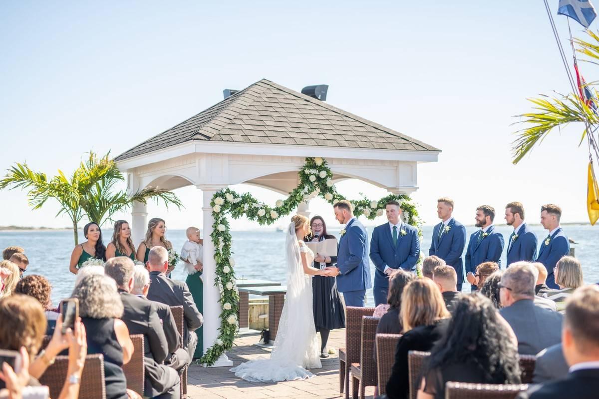 waterfront gazebo wedding ceremony