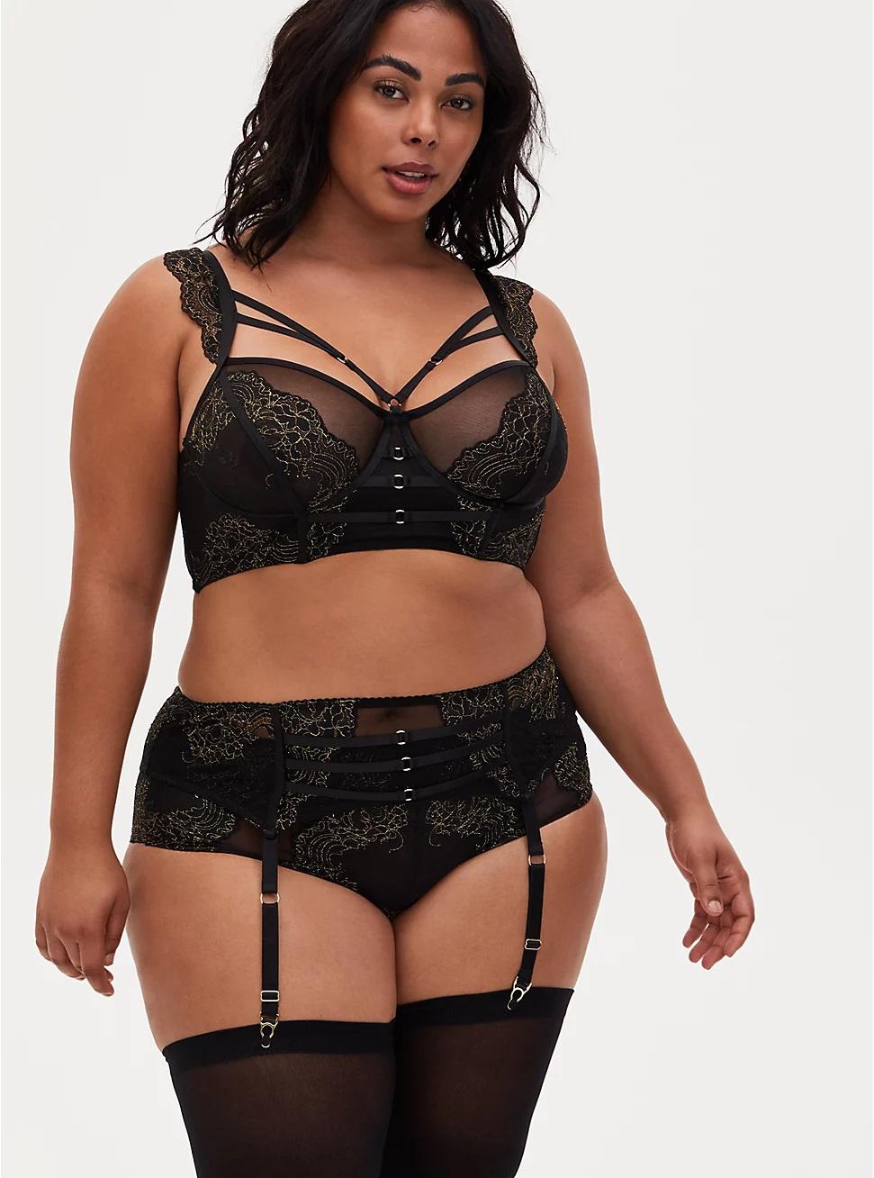 City Chic Plus Size Blythe Plunge Bra in Black, Size 14 at