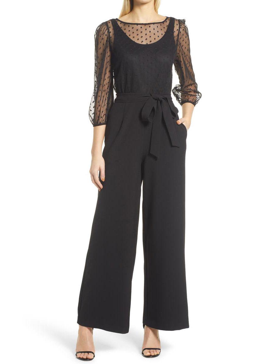 Black jumpsuit casual or cocktail rehearsal dinner guest attire