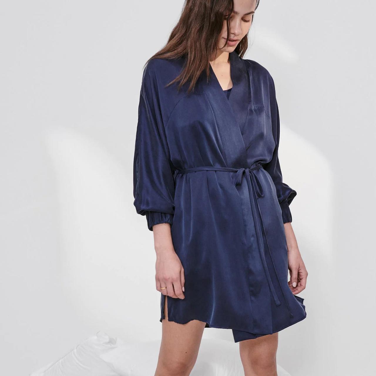 Women wearing luxe silk robe cool first anniversary gift idea