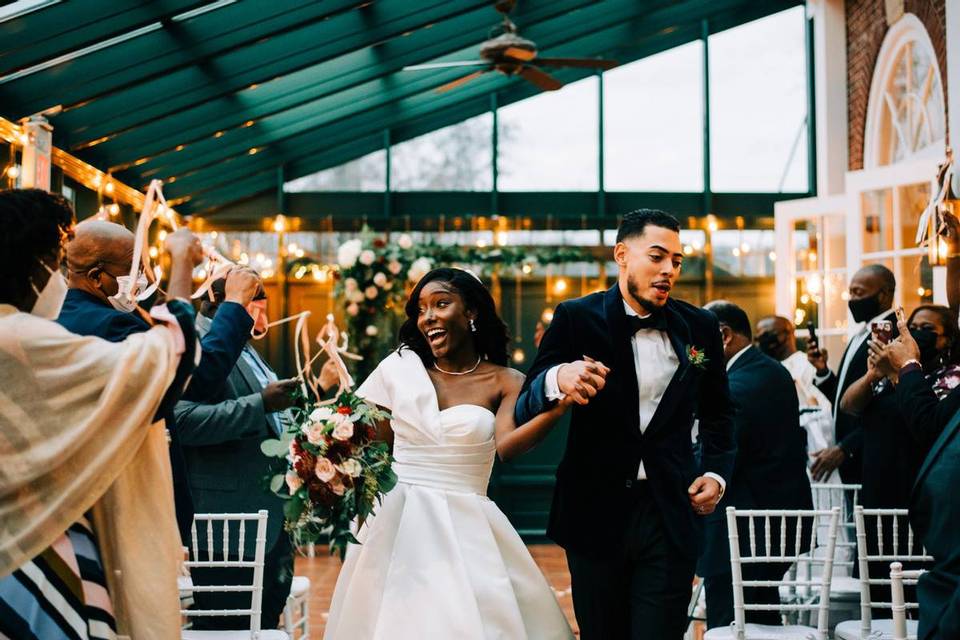 bride and groom wedding recessional