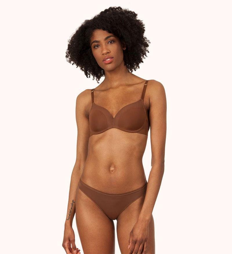 low-rise brief and bra wedding dress undergarments in brown skin tone hue