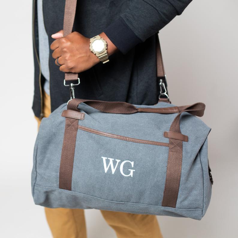 canvas weekend bag monogrammed with initials