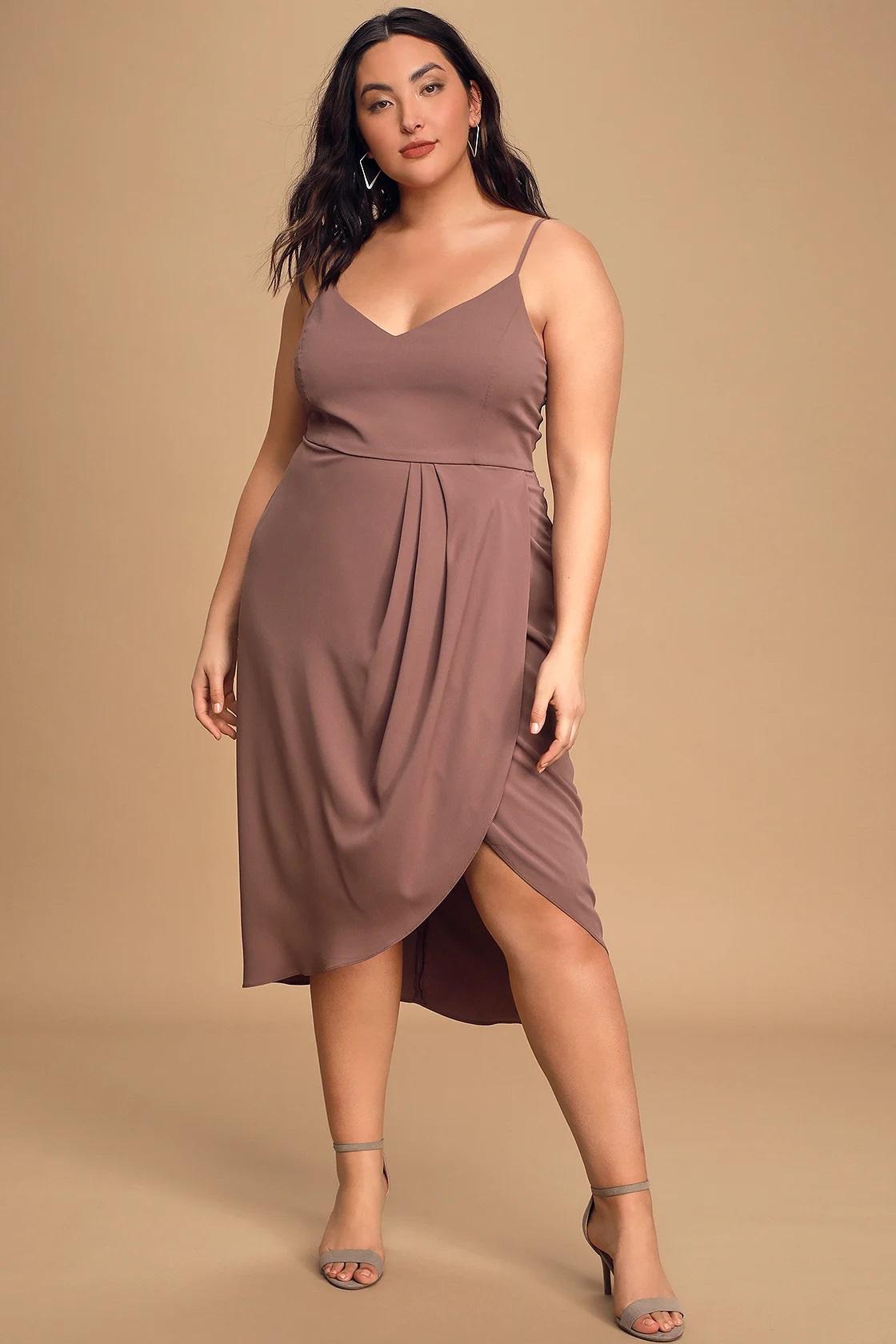 Mauve midi spring wedding guest dress