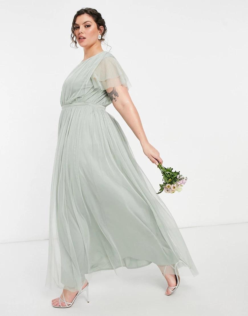 Flutter Sleeve V-keyhole Chiffon Maxi Bridesmaid Dress In Moondance